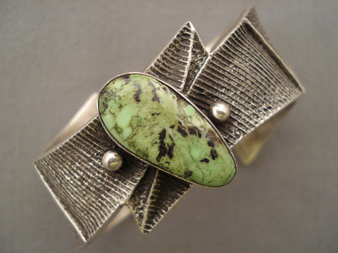 Lightning Bolt Navajoo Gaspeite Silver Bracelet