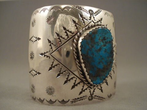 Wide Navajo Deep Blue Turquoise Silver Bracelet- 2-1/2' Wide!!