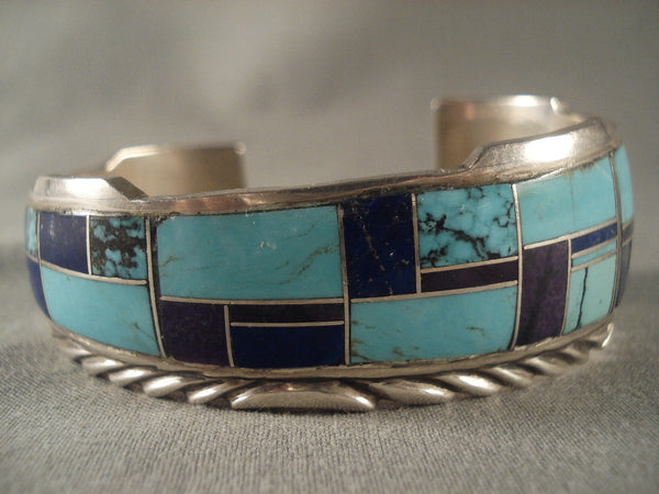 Graduating Mosaic Vintage Navajo Spiderweb Turquoise Silver Bracelet