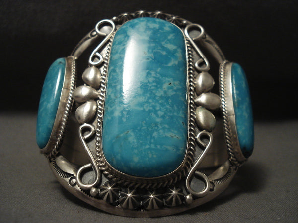 Gigantic Vintage Navajo Huge Easter Blue Turquoise Silver Bracelet