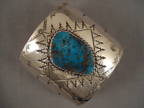 Wide Navajo Deep Blue Turquoise Silver Bracelet- 2-1/2' Wide!!