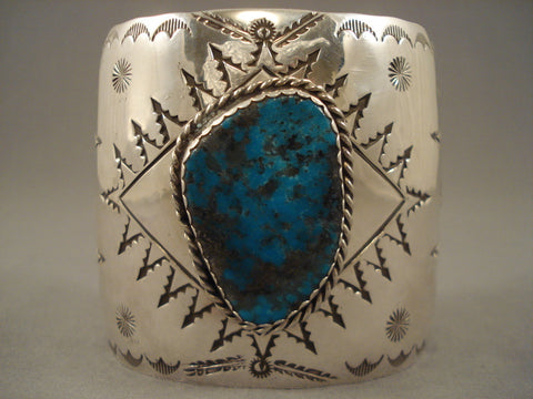 Wide Navajo Deep Blue Turquoise Silver Bracelet- 2-1/2' Wide!!