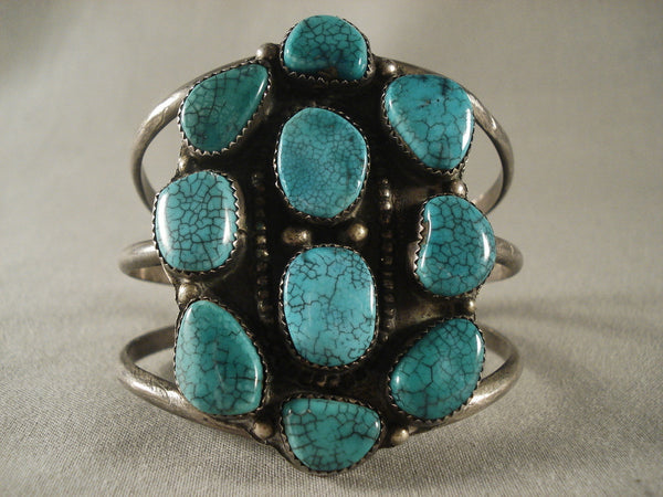 Gargantuan Vintage Navajo Spiderweb Turquoise Silver Bracelet