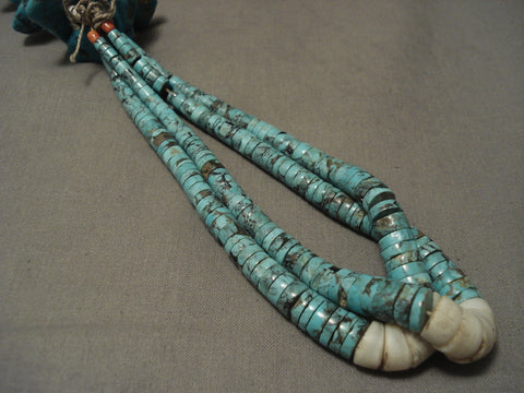 Earlier 1900's Vintage Santo Domingo Traditional Turquoise Necklace Old