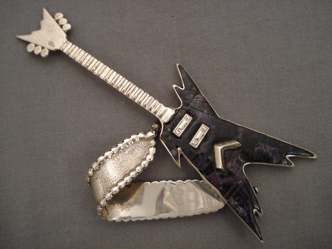 Huge Navajo Charoite Cokmpletely Handmade Guitar Silver Pendant