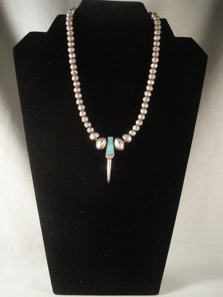 Museum Vintage Santo Domingo Silver Claw Turquoise Necklace Old