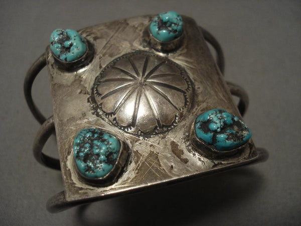 Museum Vintage Navajo Hand Wrought Shell Turquoise Silver Bracelet