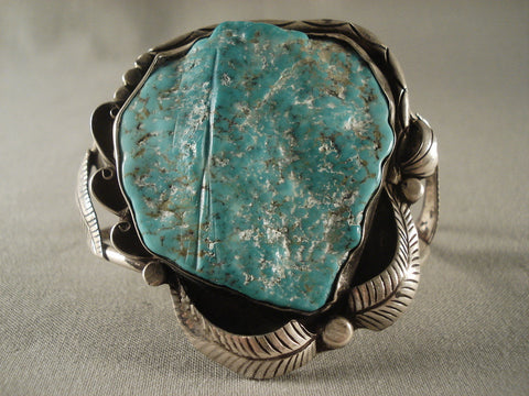 Turquoise Chunk Old Vintage Navajo Huge Sterling Silver Bracelet