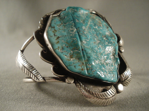 Turquoise Chunk Old Vintage Navajo Huge Sterling Silver Bracelet