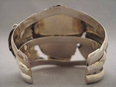 Huge Navajo 'Leaf Love' Intense Turquoise Silver Bracelet