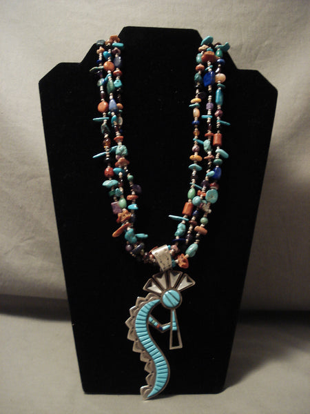 Opulent And Very Important Vintage Navajo Duel Sided Turquoise Silver Necklace