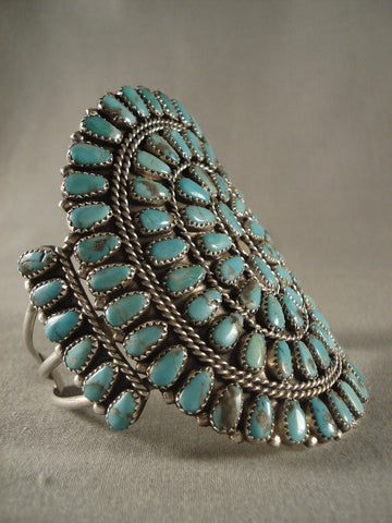 Mind Blowing Vintage Navajo Turquoise Drop Silver Bracelet Vtg Old