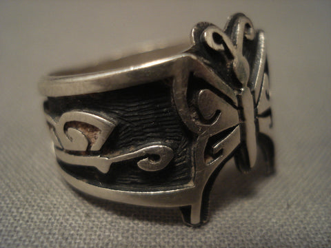 Famous Artist Vintage Hopi signature Design Silver Ring Old Vtg