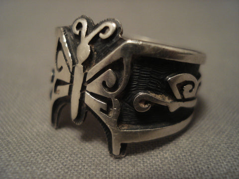 Famous Artist Vintage Hopi signature Design Silver Ring Old Vtg