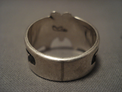 Famous Artist Vintage Hopi signature Design Silver Ring Old Vtg