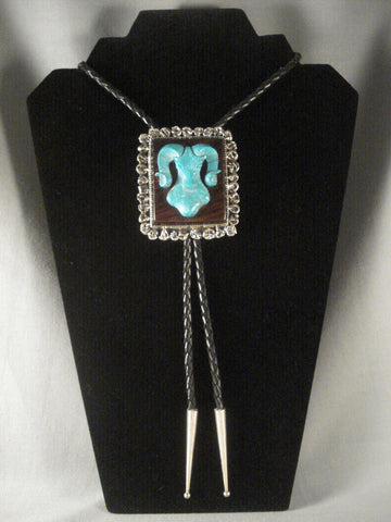 Very Rare Vintage Taos Turquoise Silver Bolo Tie Old Vtg