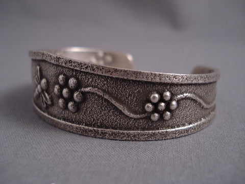 Museum Vintage Santo Domingo Drgonfly Tufa Cast Silver Bracelet