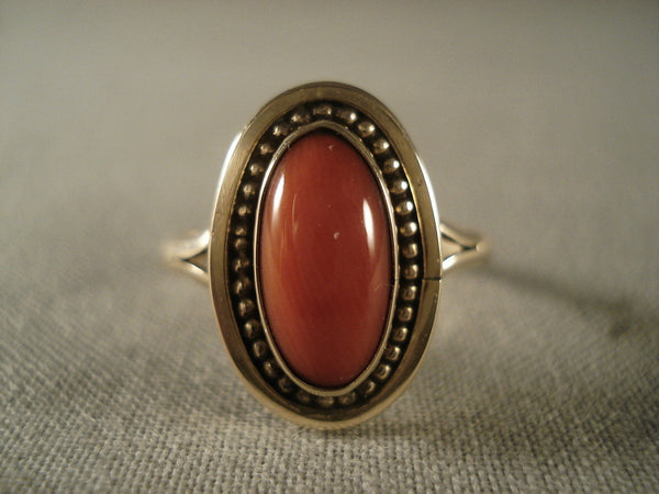 Fabulous Vintage Navajo 14k Gold Domed Coral Ring Old Vtg Native