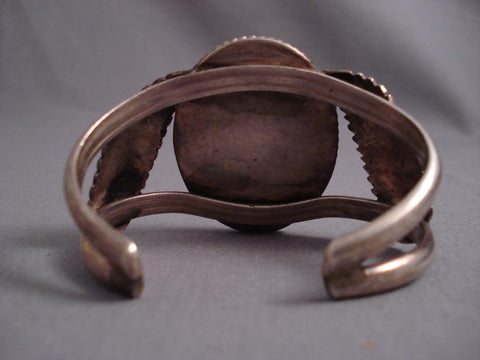 Huge Vintage Navajo Domed Petrified Wod Silver Bracelet