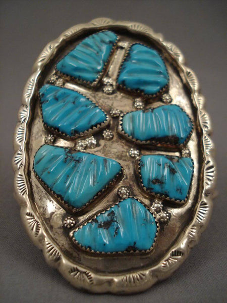 Stunner Vintage Zuni turquoise Leaf Silver Bracelet