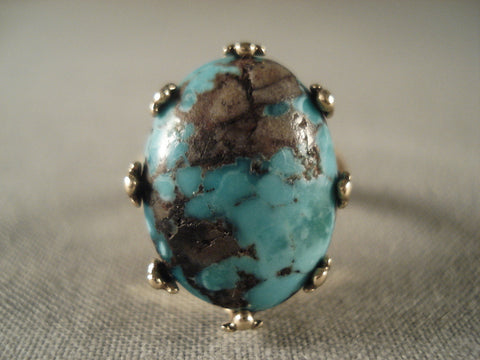 Crazy Vintage Navajo Solid Gold Bisbee Turquoise Ring Old Vtg