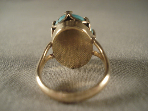 Crazy Vintage Navajo Solid Gold Bisbee Turquoise Ring Old Vtg