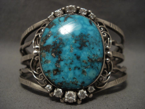 Phenomenal Vintage Navajo Persian Turquoise Silver Bracelet
