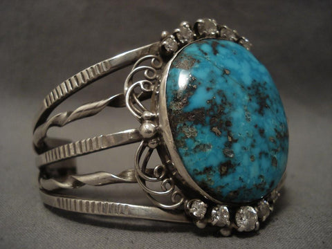 Phenomenal Vintage Navajo Persian Turquoise Silver Bracelet