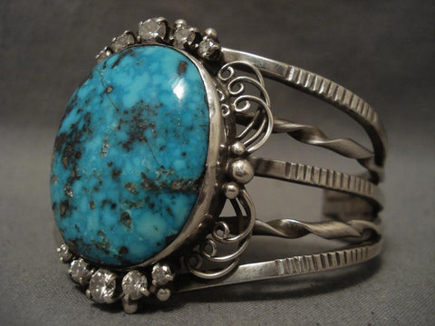 Phenomenal Vintage Navajo Persian Turquoise Silver Bracelet