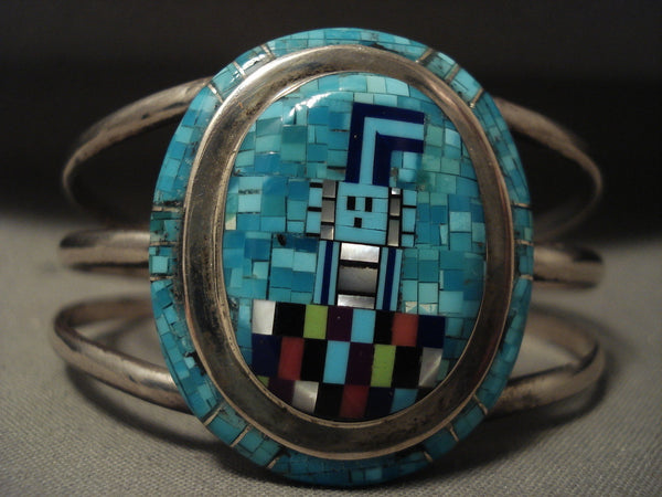 Extreme Checkerboard Turquoise Inlay Zuni/ Navajo Silver Bracelet