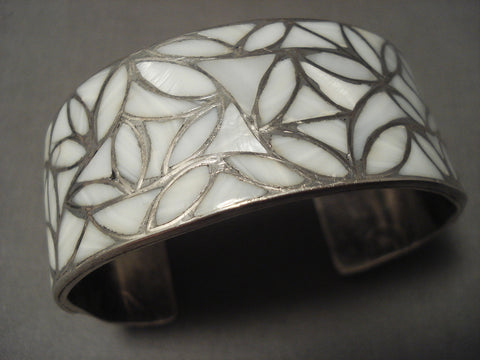 Earlier 1900's Vintage Zuni Mother Of Pearl Silver Bracelet Old