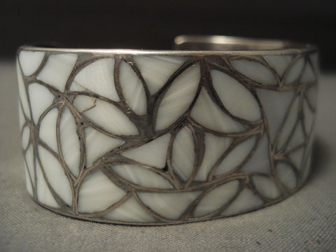 Earlier 1900's Vintage Zuni Mother Of Pearl Silver Bracelet Old