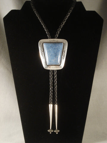 Rhombus Vintage Navajo Denim Lapis Silver Bolo Tie