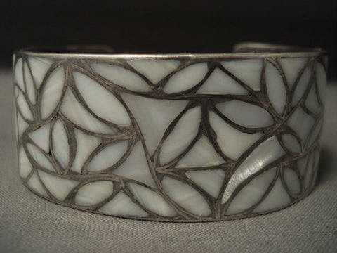 Earlier 1900's Vintage Zuni Mother Of Pearl Silver Bracelet Old