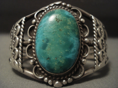 Earlier 1900's Vintage Navajo Chrysocolla Silver Bracelet Old