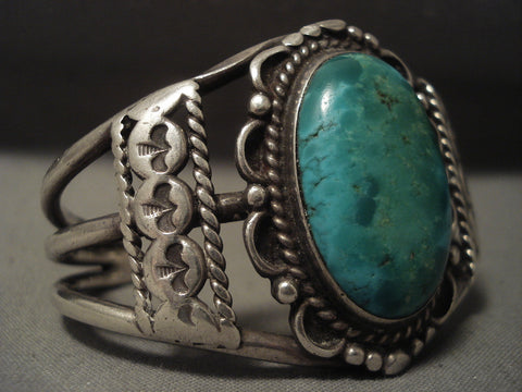 Earlier 1900's Vintage Navajo Chrysocolla Silver Bracelet Old