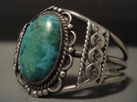 Earlier 1900's Vintage Navajo Chrysocolla Silver Bracelet Old