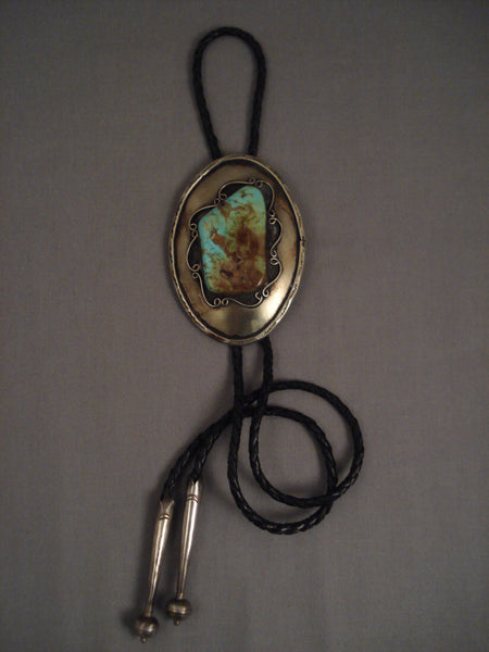 Colossal Old Navajo Vintage Green Turquoise Silver Bolo Tie Vtg