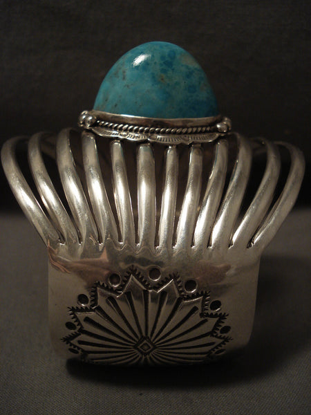 Bulbous Protruding Turquoise Navajo Silver 12 Dshank Bracelet