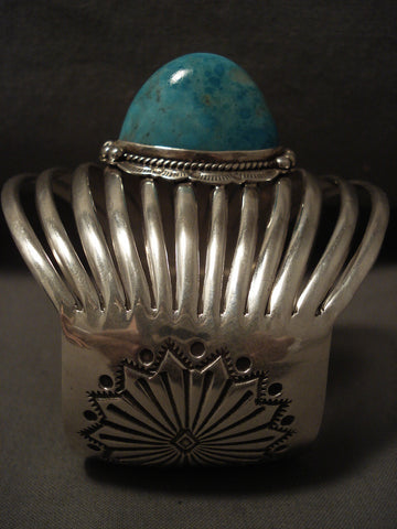 Bulbous Protruding Turquoise Navajo Silver 12 Dshank Bracelet