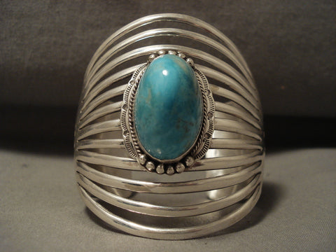 Bulbous Protruding Turquoise Navajo Silver 12 Dshank Bracelet