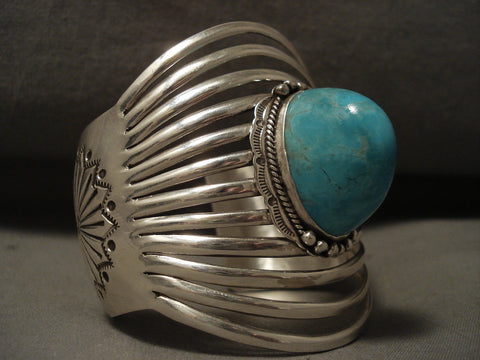 Bulbous Protruding Turquoise Navajo Silver 12 Dshank Bracelet