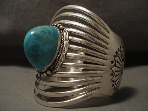 Bulbous Protruding Turquoise Navajo Silver 12 Dshank Bracelet