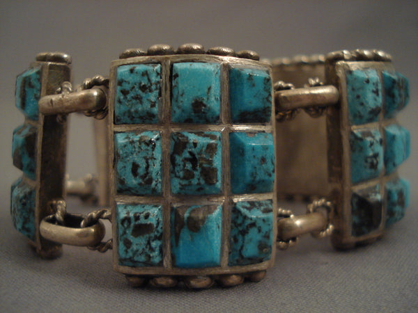 Museum Vintage Navajo checkerboard Turquoise Silver Bracelet Old