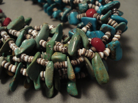 Absolutely Rare Navajo 'Half Green Blue' Natural Turquoise Necklace