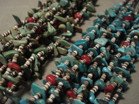 Absolutely Rare Navajo 'Half Green Blue' Natural Turquoise Necklace