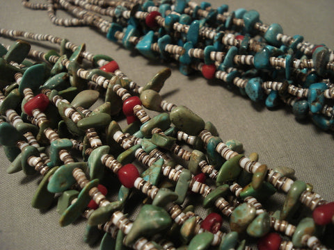 Absolutely Rare Navajo 'Half Green Blue' Natural Turquoise Necklace