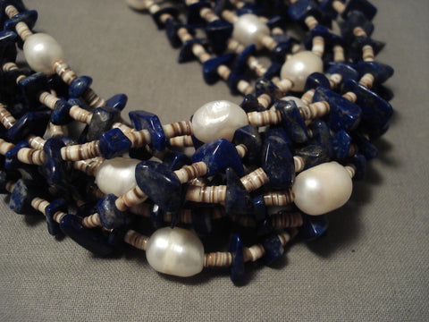 Cute Vintage Navajo Lapis Fresh Water Pearl Necklace