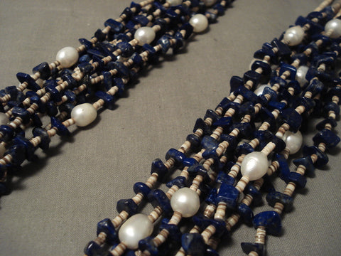 Cute Vintage Navajo Lapis Fresh Water Pearl Necklace