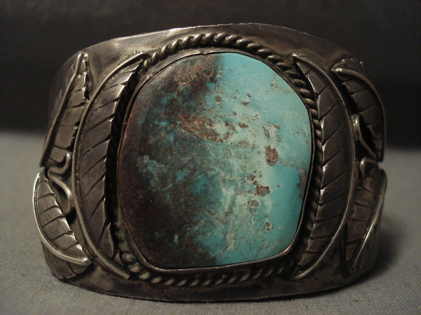 Gigantic Old Vintage Navajo Turquoise Silver Bracelet Vtg